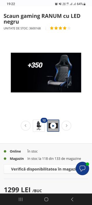 Urgent Reducere  Scaun gaming RANUM cu led JYSK garant