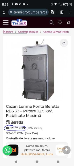 Centrala Beretta  mixta peleti, ulei ars , lemn
