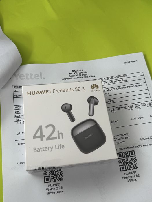 ЗАПЕЧАТАН 46mm Huawei watch GT 6 Buds SE 3 Гаранция Yettel 2027 Black