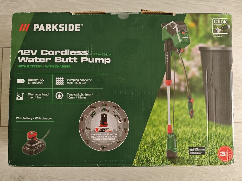 Pompă pentru  apă de ploaie Parkside – PRPA 12-Li A1 – Set  Complet