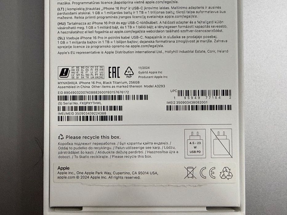 IPhone 16 pro , память 256 Гб