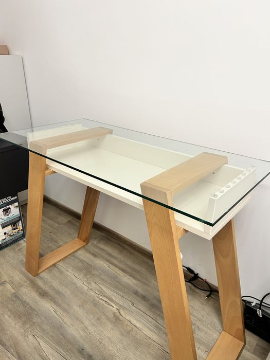 Birou lucrat de acasa sticla si lemn la comanda