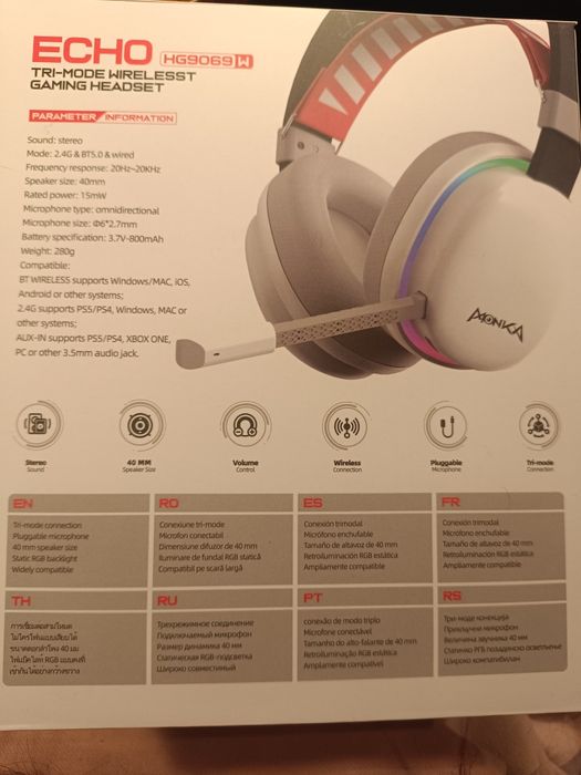Безжични слушалки Monka Echo - tri-mode wireless gaming headset