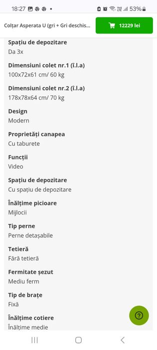 Vând colțar Aspeta