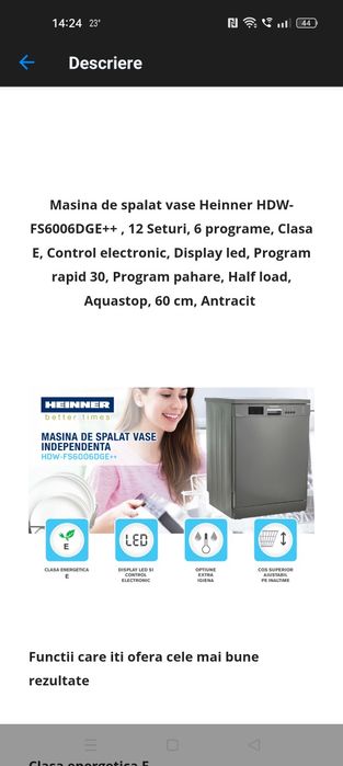 Mașina de spălat vase nefolosita și nemontata niciodata ca defect are câteva zgârieturi fata