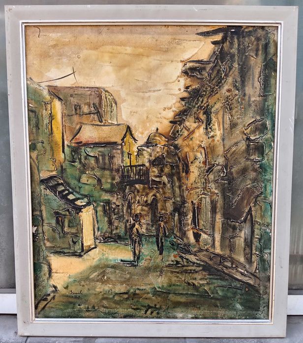 Tablou vechi - peisaj citadin - semnat Israeli 1964