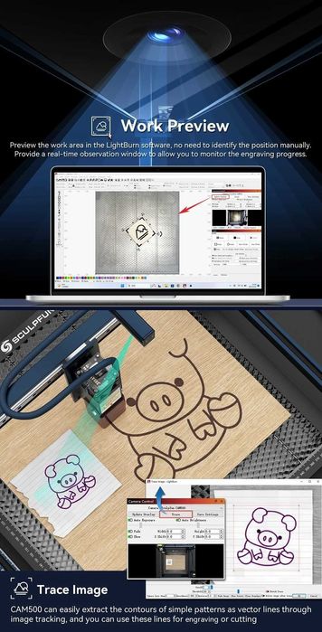 SCULPFUN ATOMSTACK КАМЕРА АВТО позициониране лазер лазерно гравиране