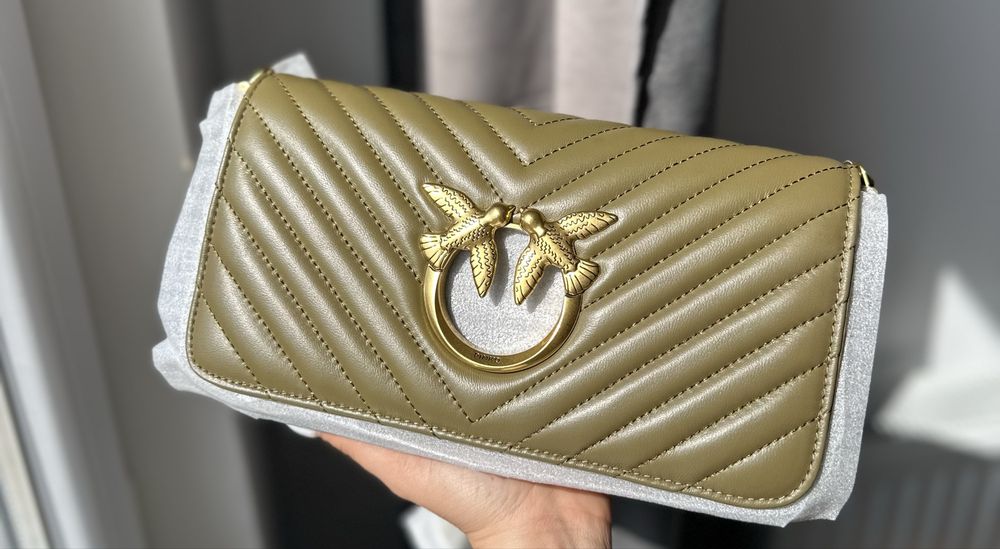 Чанта Pinko Love Click Baguette Mini Chervon маслинено зелена