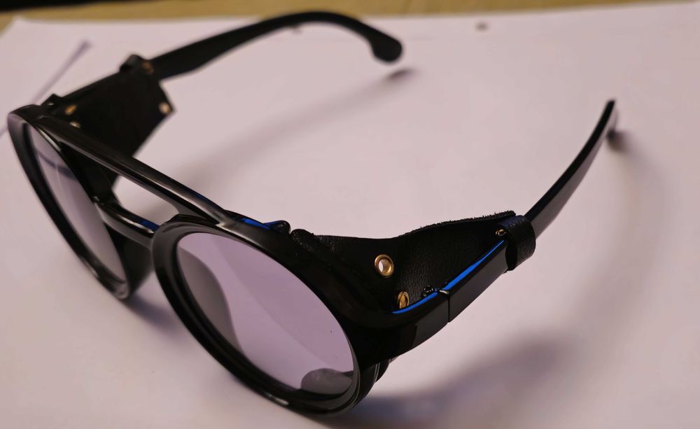 Ochelari de soare rotunzi, unisex, retro cu piele naturala laterala