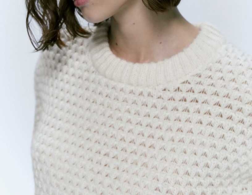 Нов Бял Пуловер с ажурна плетка XS Massimo Dutti