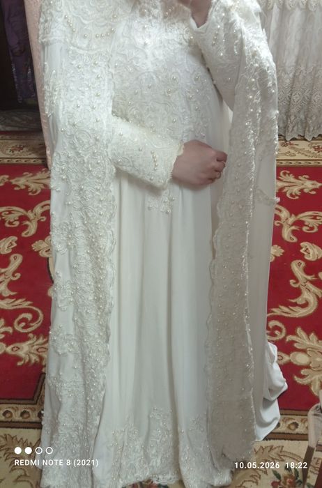Abaya kelin koʻylagi hijobli sharfi bor abayasi yechiladi ayvry rangda