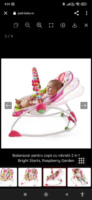Balansoar pentru copii cu vibratii 2 in 1 Bright Starts, Raspberry