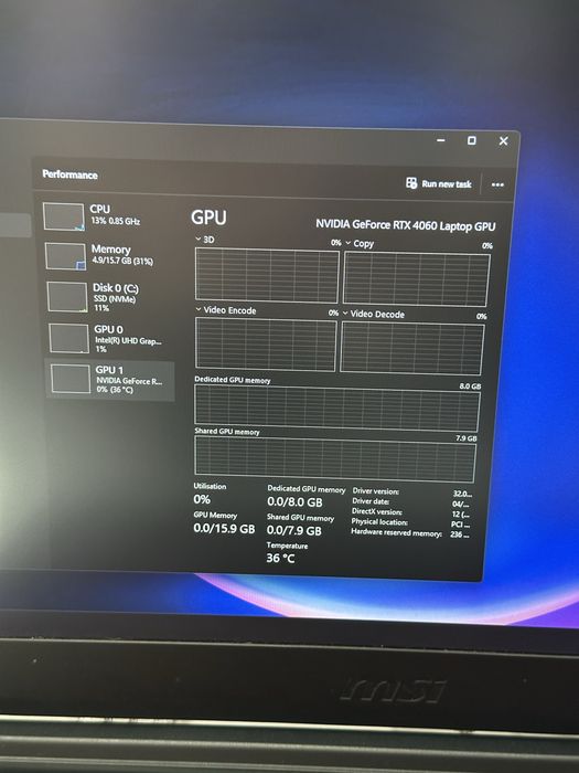 Laptop Gaming MSI Thin GF63 12VF | RTX 4060 8GB | i5-12450H | 16GB RAM | SSD 512GB