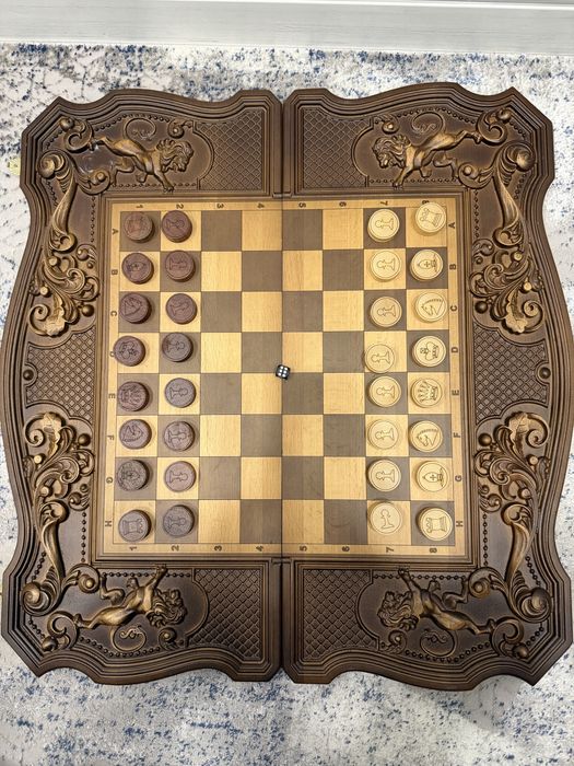 Шахматы+нарды, массив дерева, резьба