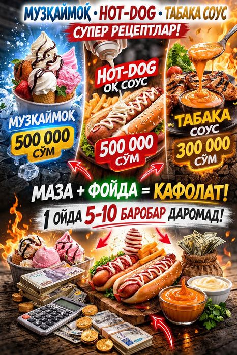 Xot dok sous, tabaka marinad, tabaka sous va muzqaymoq smess retseptla