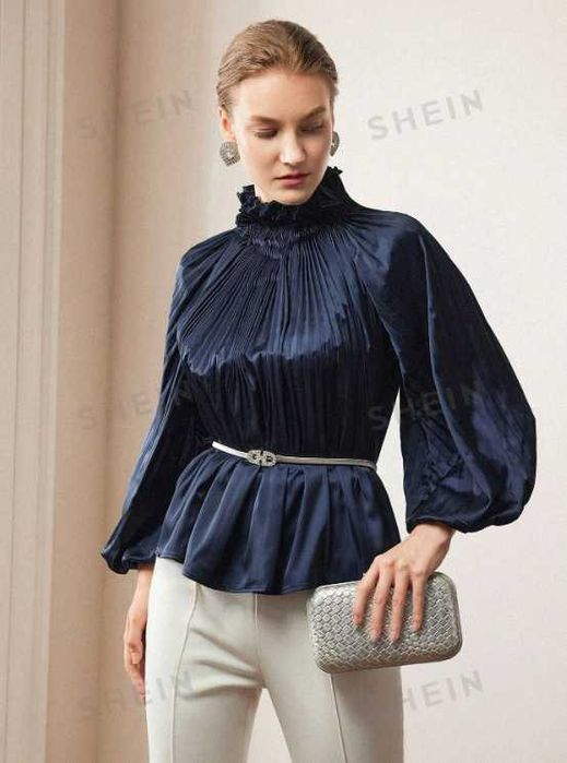 Риза плисе с обемен ръкав