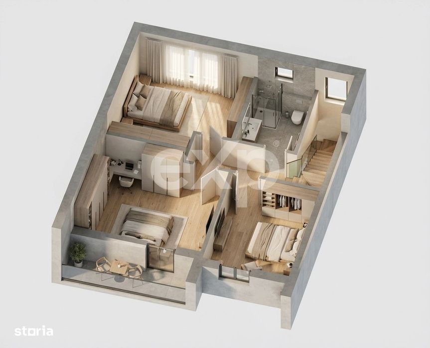 Apartament tip Duplex cu 4 camere si curte individuala de aproximativ