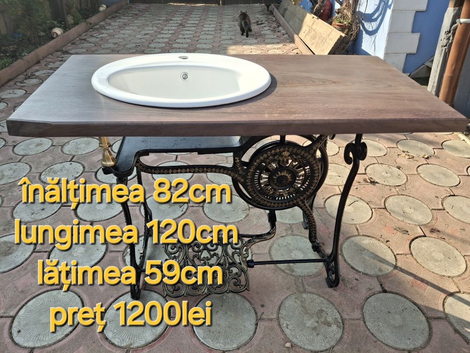 Măsuțe din fontă cu blat de stejar