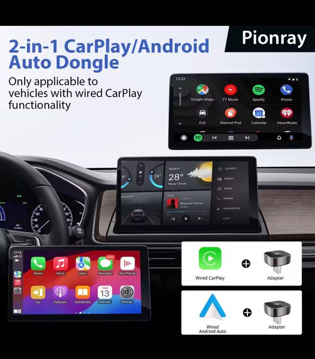 2 in 1 Wireless CarPlay Adapter&Android Auto Wireless Adapter,