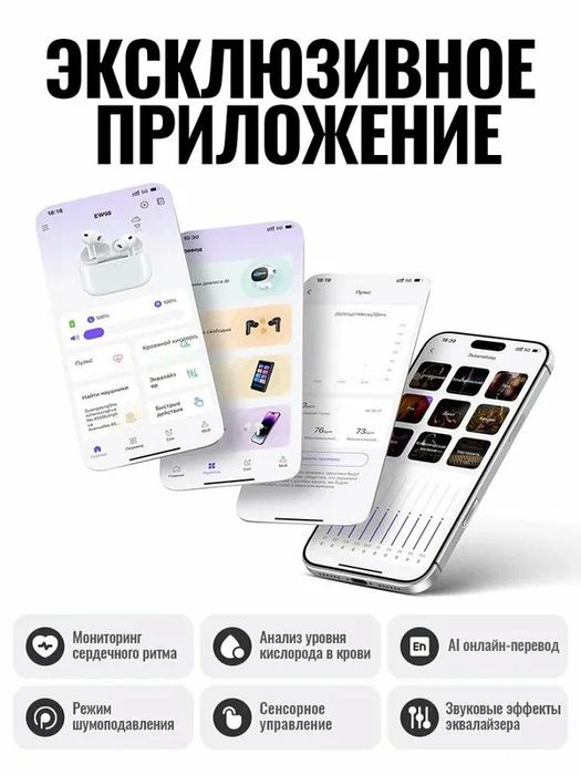 Hoco EW98 TWS, AI перевод, ANC+ENC, Bluetooth 6.0, мониторинг здоровья