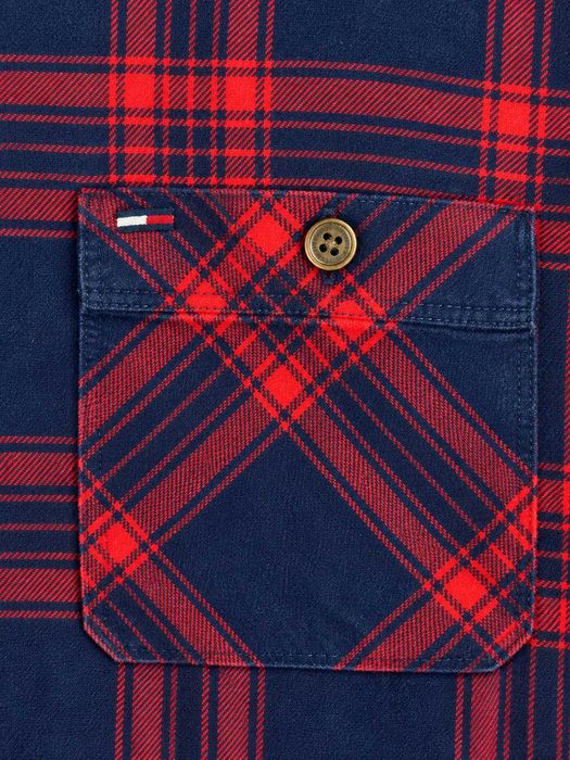 Cămașă Hilfiger Denim bărbați în carouri roșu și bleumarin, 100% bumbac, mărimea L
