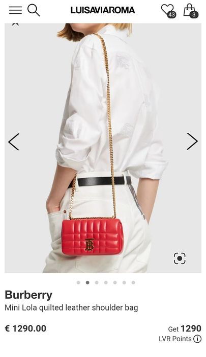 BURBERRY Lola малка яркочервена чанта естествена кожа златист синджир