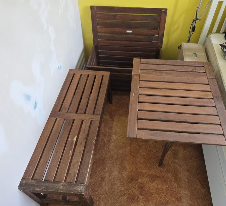 Дървен градински комплект IKEA ÄPPLARÖ – Маса + 2 Пейки (Едната с ракла)