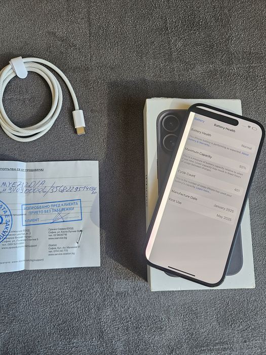 iPhone 16 Black 128GB 92% Battery Health Гаранция документи

СЪСТОЯНИЕ