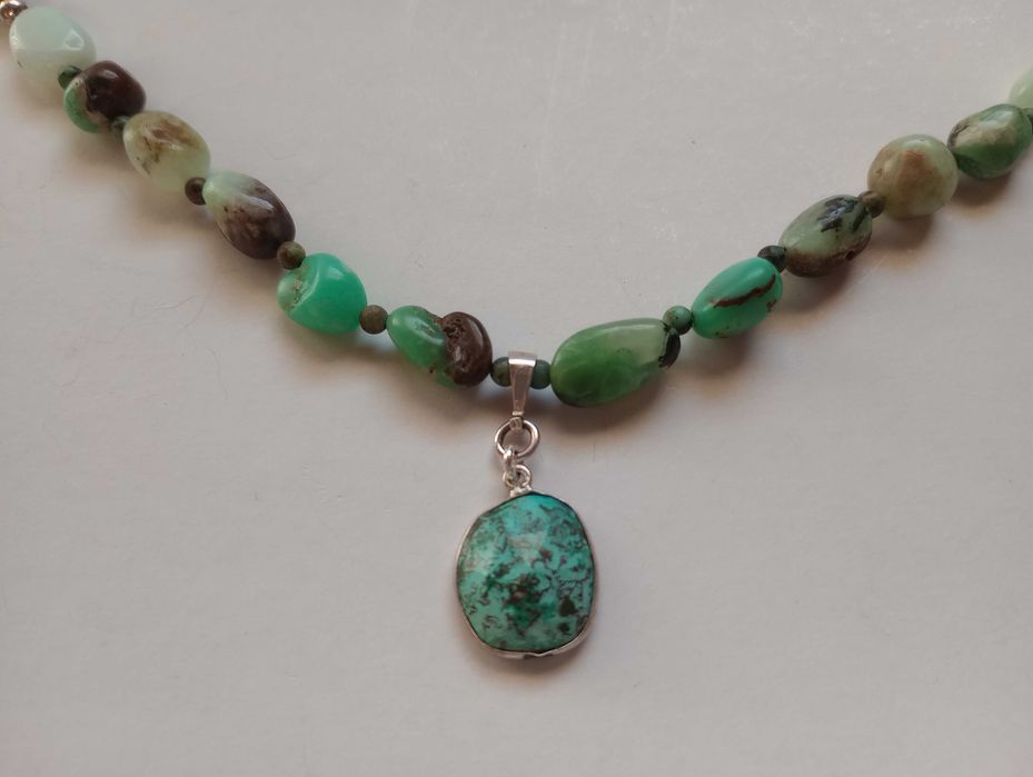 colier argint si pietre naturale crisopraz,pandantiv turcoaz