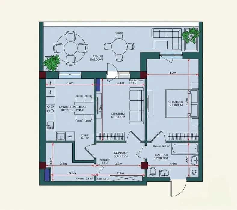 (М) Квартира в ЖК Bristol | Цена ниже застройщика | 85.3 м²