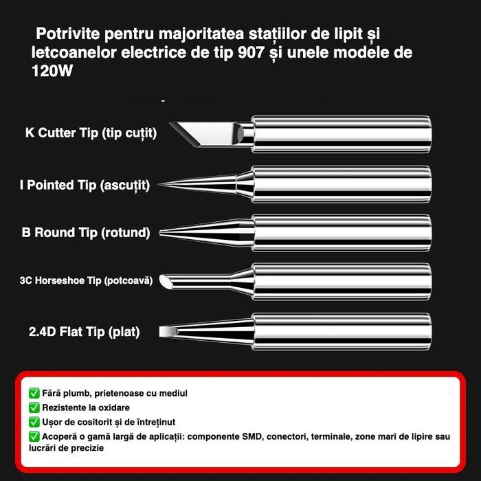 Set varfuri universale pentru letcon 907 120W 5 bucați fara plumb