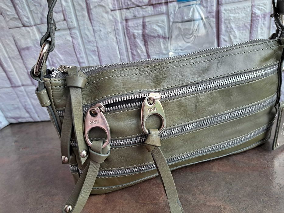 дамска чанта,Mango,зелена малка чантичка-естествена кожа