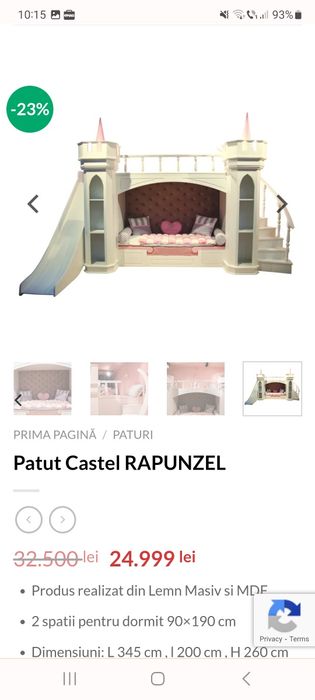 Pat copii tip castel cu topogan