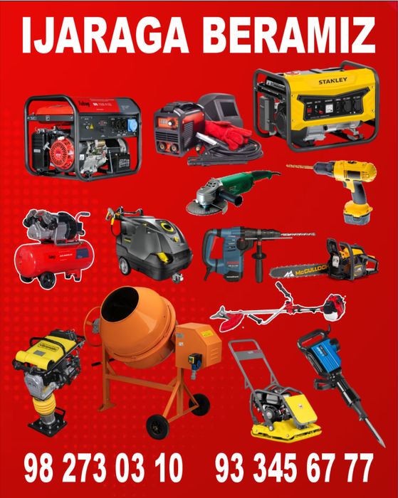 Ijaraga luboy instrumentlar bor arzon narxlarda dostafka xizmati bor