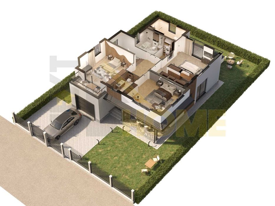 Самостоятелна еднофамилна къща с гараж и паркоместа