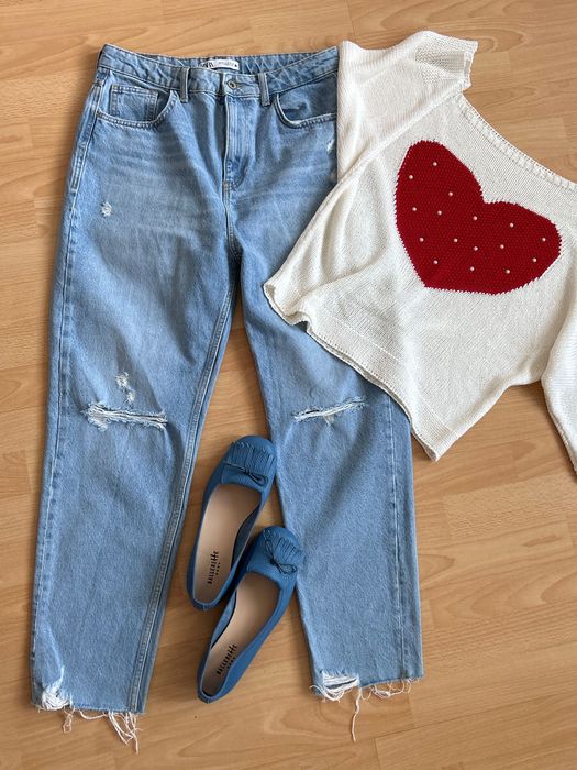 Zara denim деним 29/30номер  & heart blouse