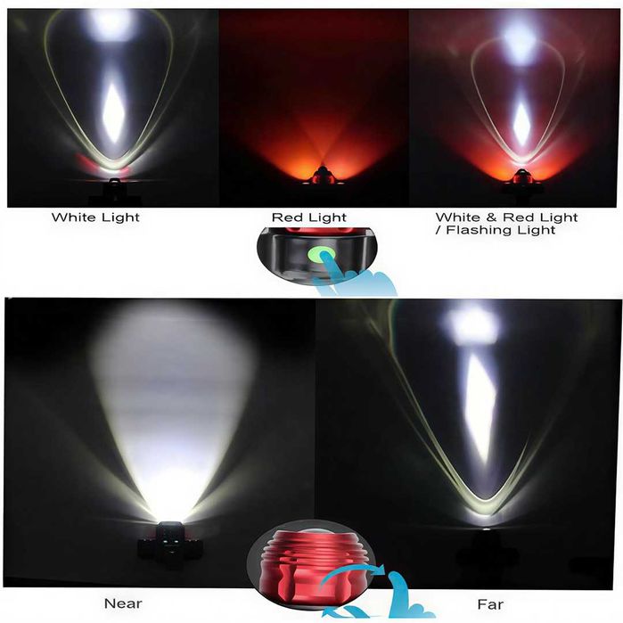 LED светлина за велосипед, Фар с три светлини, Ръчен фокус, 600Lumens