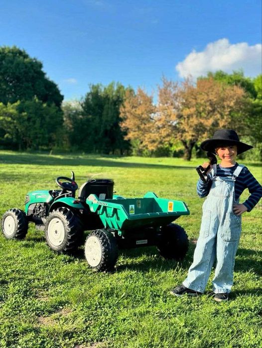 Очень большой Детский электромобиль синий трактор
