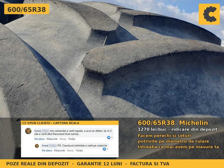 Cauciucuri Anvelope 600/65R38 600 65 R38 6006538 600 65R38 Michelin Tractor Utilaje Agricole Radial SH Second Hand LIVRARE Garantie 1 An Factura