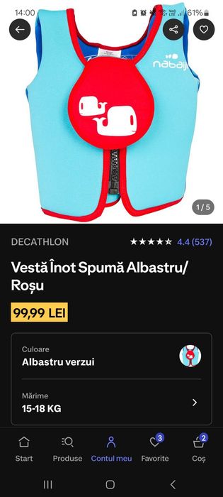 Vând vesta inot Decathlon 15-18kg
