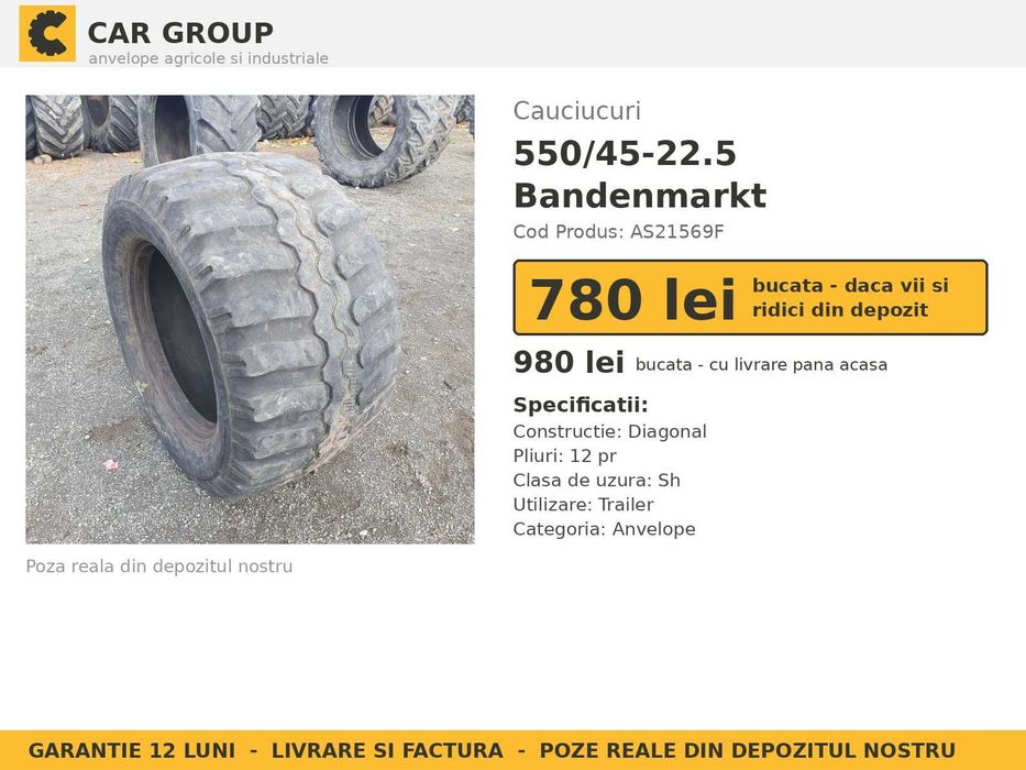 Anvelope Cauciucuri 550/45-22.5 550/45 22.5 550 45 22.5 550/45R22.5 5504522 Bandenmarkt Remorca Implement Flotatie SH Second Hand OFERTA Pret Bun