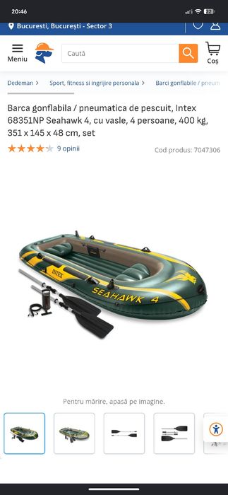 Vând Barcă Gonflabilă Intex Seahawk 4 - 4 Persoane, 400kg (Ideală Pescuit/Agrement)