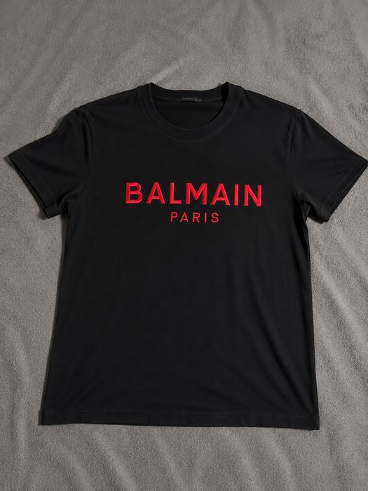 Tricou Balmain Paris negru cu logo roșu