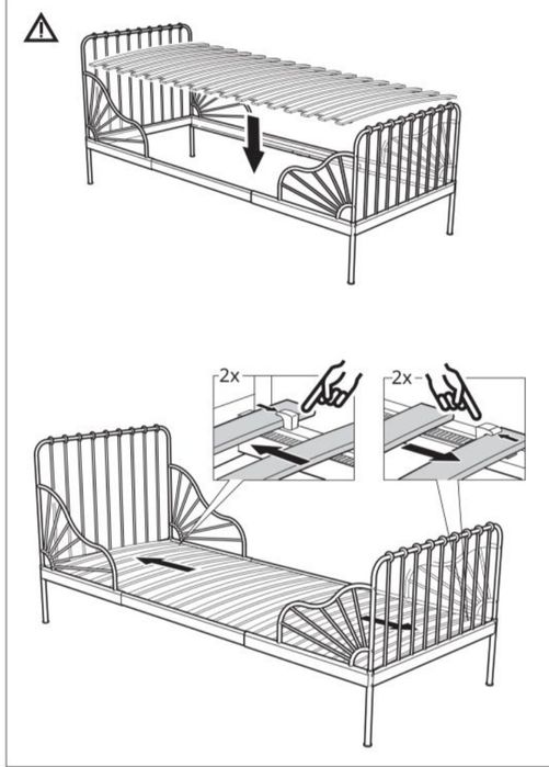 Cadru pat metalic extensibil Ikea + somiera + saltea+ perna ergonomica