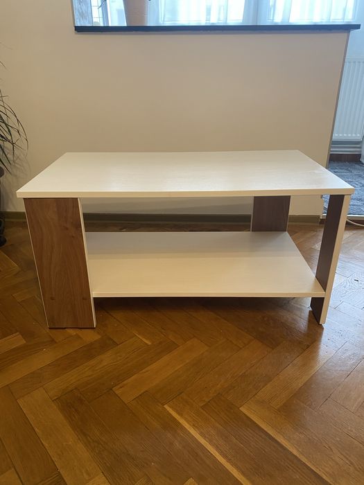 Masuta living / măsuță cafea modernă, alb + lemn, stare foarte bună