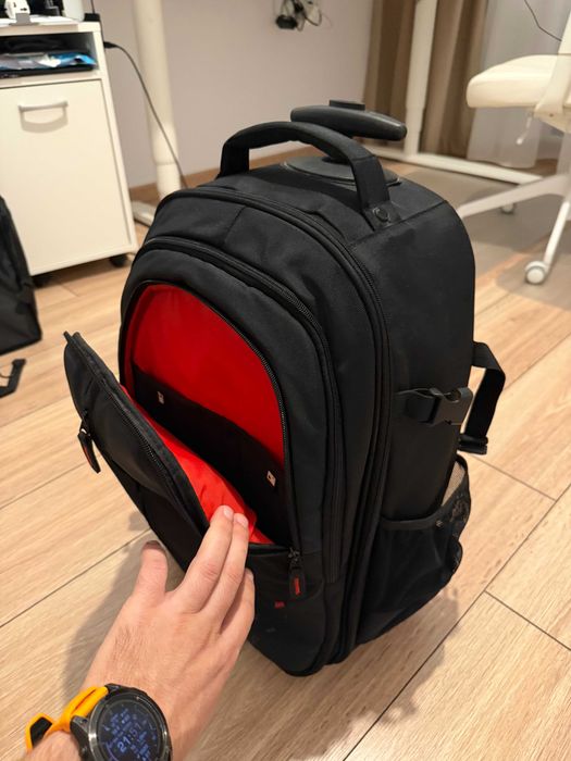 Rucsac foto troler Hama, cu roți, laptop 15.6", husă ploaie - stare foarte buna