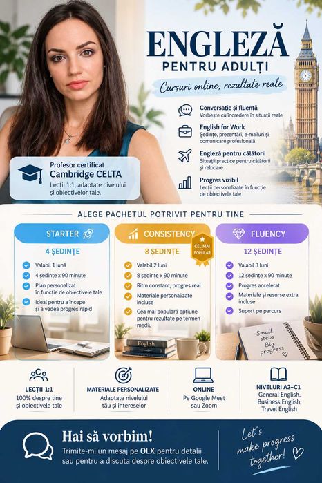 Cursuri engleză online pentru adulți | Conversație & Business English | CELTA