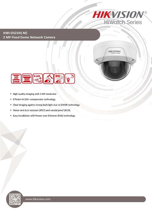 2MPx FULL HD HIkVision HWI-D121H-28C IP PoE Камера IP67 Водоустойчива Под Вода Вандалоустойчива на Удар 20Джаула IK10 H.265+ DWDR -30°C Метален Корпус