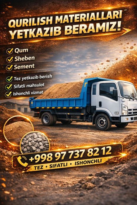 Isuzuda Klines Sement Qum sheben Turpoq Yetkazib beramiz Toʻlov