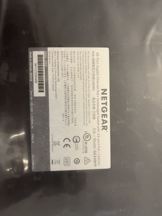 Switch Netgear 48Port 10/100/1000 GS348PP PoE+